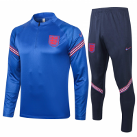 2020 England Blue Zipper Sweat Shirt Kit(Top+Trouser)
