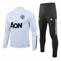 20/21 Manchester United White Zipper Sweat Shirt Kit(Top+Trouser)