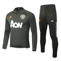 20/21 Manchester United Dark Green Zipper Sweat Shirt Kit(Top+Trouser)