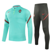 2021 Portugal Light Green Zipper Sweat Shirt Kit(Top+Trouser)