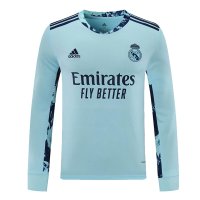 Real Madrid Soccer Jersey Goalkeeper Long Sleeve Blue Replica 2020/21