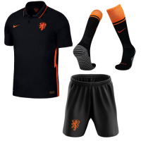 2020 Netherlands Away Black Soccer Jersey Whole Kit(Shirt+Short+Socks)