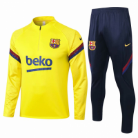 20/21 Barcelona Fluorescent Yellow Zipper Sweat Shirt Kit(Top+Trouser)