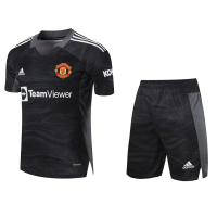 Manchester United Soccer Jersey Goalkeeper Kit(Jersey+Short) Black Replica 2021/22