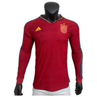 Spain Long Sleeve Jersey Home Player Version World Cup 2022