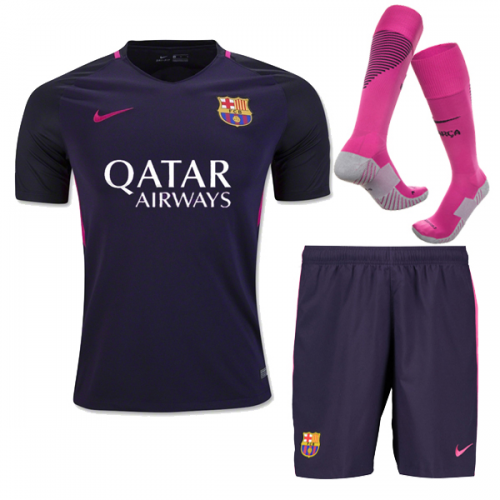 16-17 Barcelona Away Deep Purple Jersey Whole Kit(Shirt+Short+Socks) - Cheap Soccer Jerseys Shop 