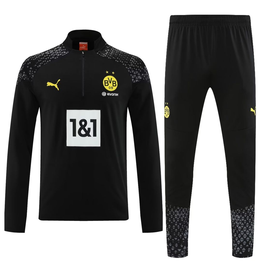 Borussia Dortmund Zipper Sweatshirt Kit(Top+Pants) Black 2023/24