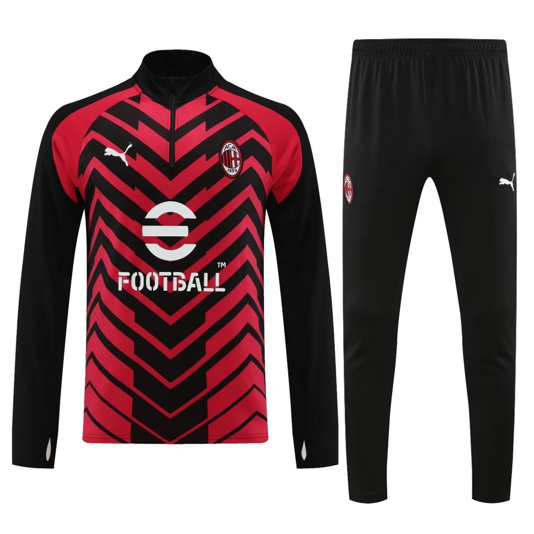 AC Milan Zipper Sweatshirt Kit(Top+Pants) Red&Black 2023/24