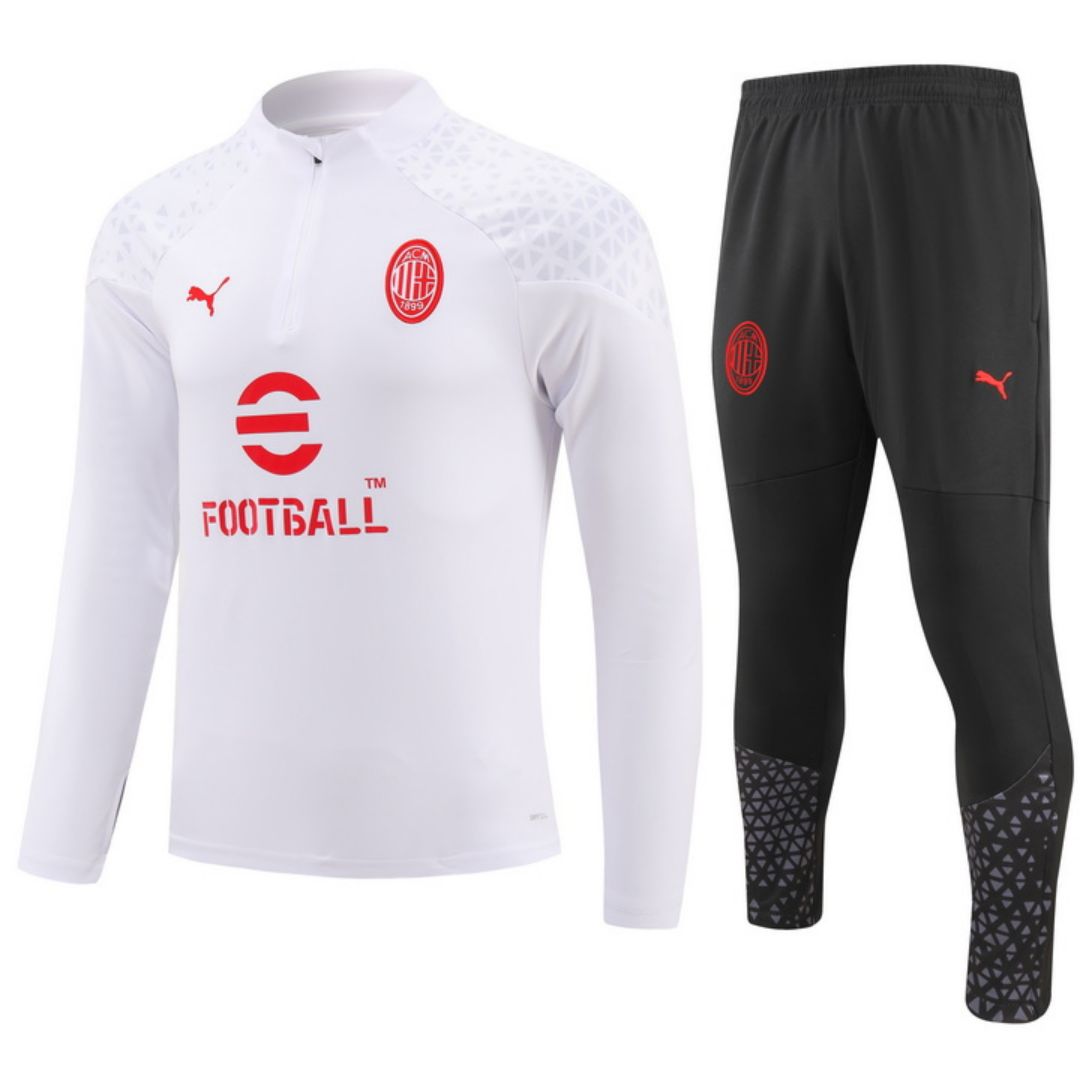 Kids AC Milan Zipper Sweatshirt Kit(Top+Pants) White 2023/24