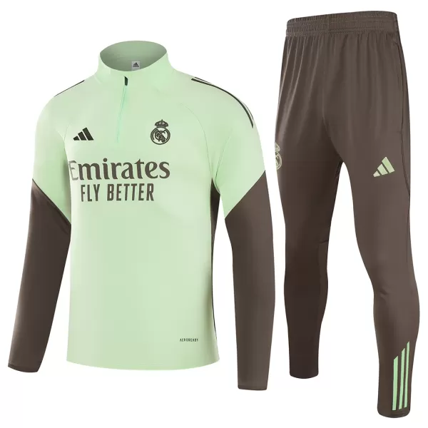 Kids Real Madrid 1/4 Zipper Sweat Kit(Top+Pants) Green 2025/26 - minejerseys