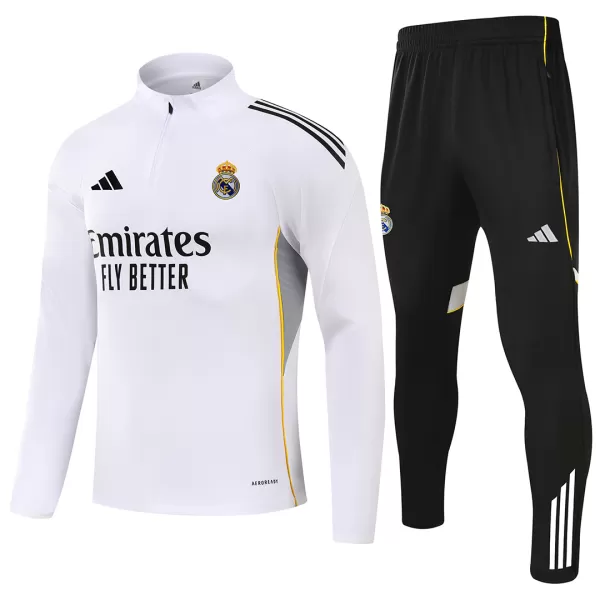 Kids Real Madrid 1/4 Zipper Sweat Kit(Top+Pants) White 2025/26 - minejerseys