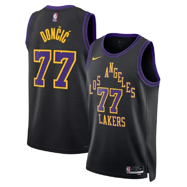 Unisex Los Angeles Lakers Luka Dončić #77 Black Swingman Jersey 2025/26 - City Edition - minejerseys