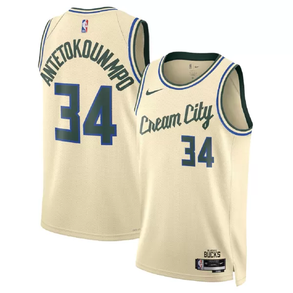 Men's Milwaukee Bucks Giannis Antetokounmpo #34 Cream Swingman Jersey 2025/26 - City Edition - minejerseys