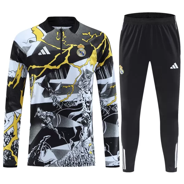 Real Madrid x Marvel Zipper Sweatshirt Kit(Top+Pants) Black 2025/26 - minejerseys