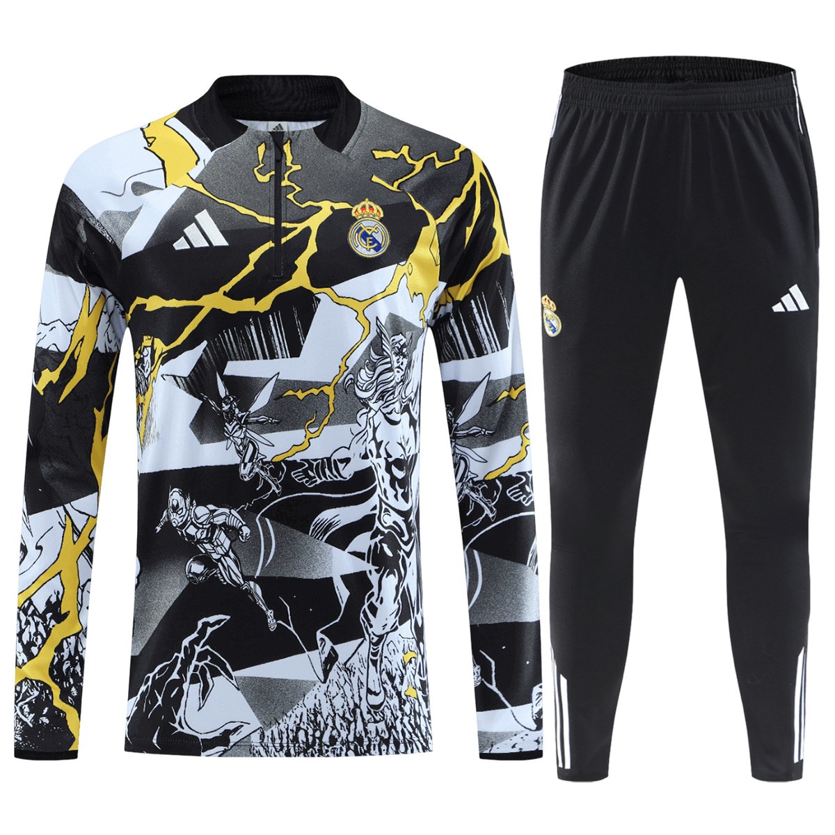 Real Madrid x Marvel Zipper Sweatshirt Kit(Top+Pants) Black 2025/26