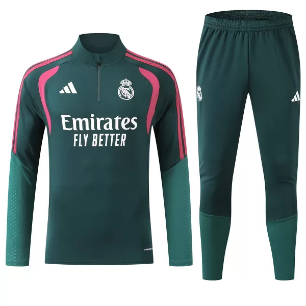 Kids Real Madrid 1/4 Zipper Sweat Kit(Top+Pants) Green 2026/27 - minejerseys