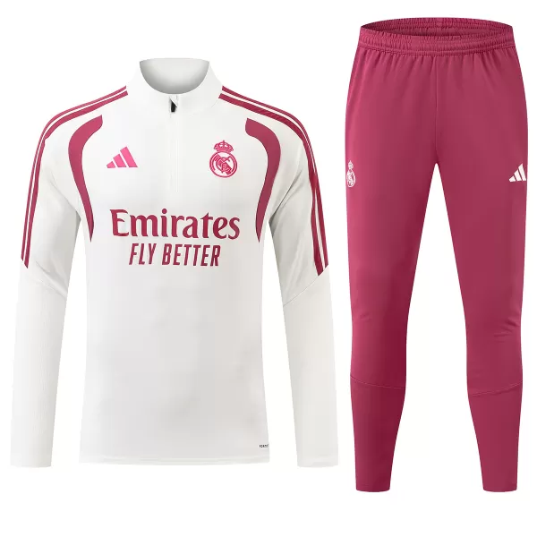 Kids Real Madrid 1/4 Zipper Sweat Kit(Top+Pants) White 2026/27 - minejerseys