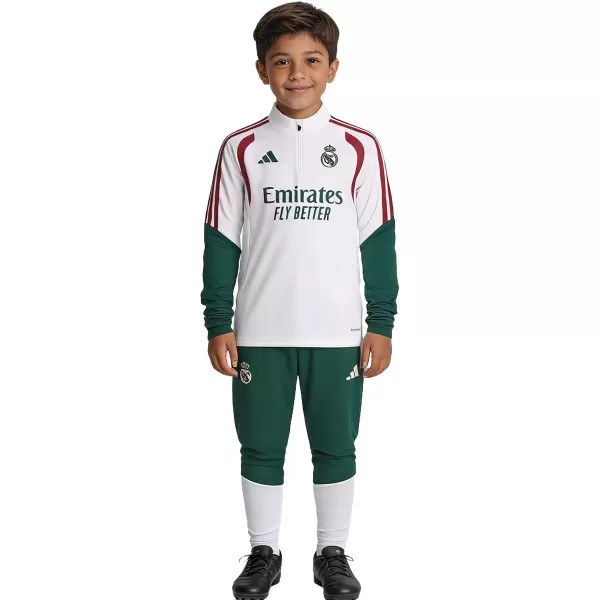 Kids Real Madrid 1/4 Zipper Sweat Kit(Top+Pants) White 2026/27 - minejerseys