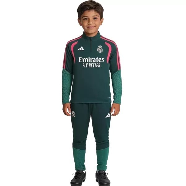 Kids Real Madrid 1/4 Zipper Sweat Kit(Top+Pants) Green 2026/27 - minejerseys