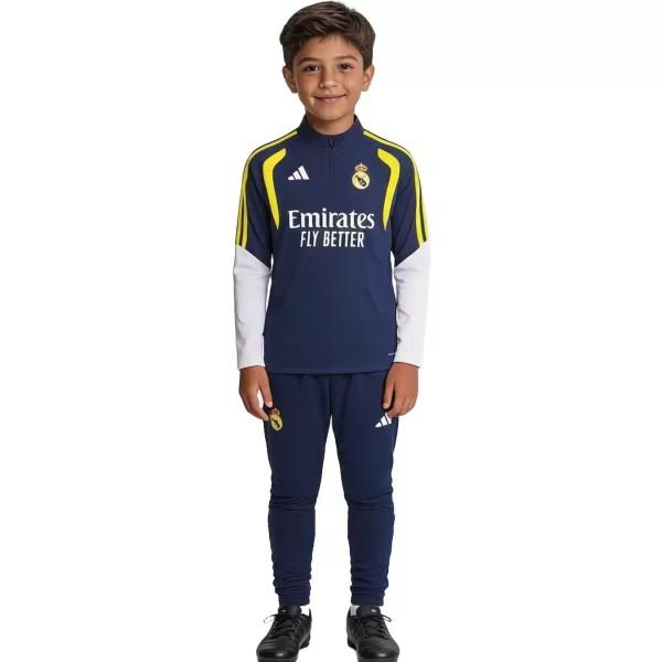 Kids Real Madrid 1/4 Zipper Sweat Kit(Top+Pants) Navy 2026/27 - minejerseys