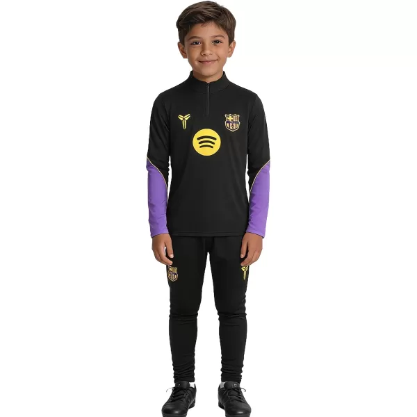 Kids Barcelona 1/4 Zipper Sweat Kit(Top+Pants) Black 2026/27 - minejerseys
