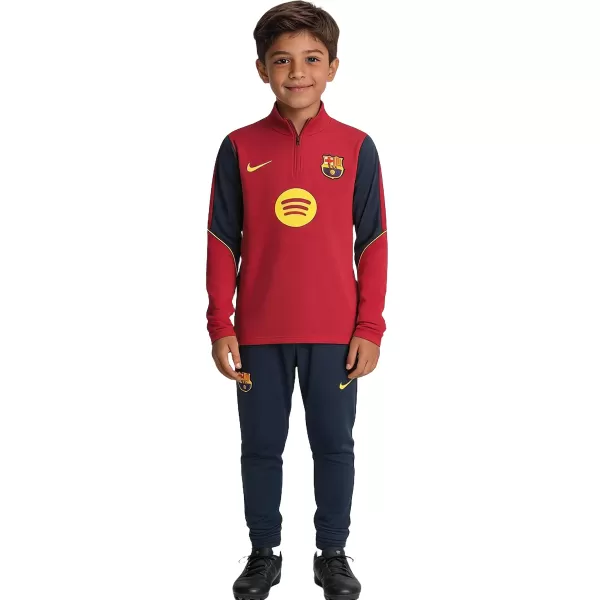 Kids Barcelona 1/4 Zipper Sweat Kit(Top+Pants) Red 2026/27 - minejerseys