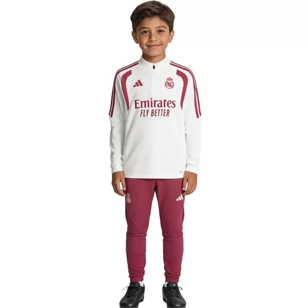 Kids Real Madrid 1/4 Zipper Sweat Kit(Top+Pants) White 2026/27 - minejerseys