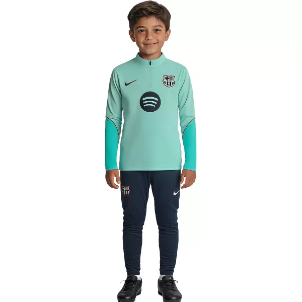 Kids Barcelona 1/4 Zipper Sweat Kit(Top+Pants) Green 2026/27 - minejerseys